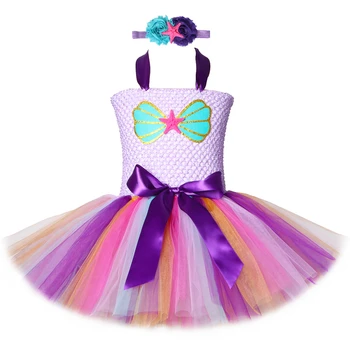 Рокля-пакетче малката Русалка в океана, свързани с темата за момичета, празнична рокля за рождения ден, украшение във формата на миди, морски звезди, необичаен детски костюм принцеса-русалки