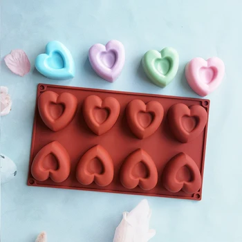 Силиконова форма за понички във формата на Сърце с 8 Кухини, Украса Торта, Бисквити, 3D Инструменти за печене 