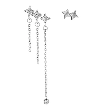 Сребърна игла S925, коса, Дълга асиметрична Звезда, висящи обеци за жени, Модни Бижута, Подаръци eh1166