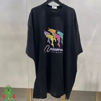 Тениска Vetements с цветен принтом във формата на делфин с писмото принтом, къс ръкав, оригиналната опаковка 1: 1, мъжки и дамски тениски VTM Оверсайз