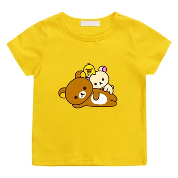 Тениски Rilakkuma Korilakkuma Bear Kawaii с Анимационни герои, тениска Kiroitori Yellow Chick от 100% памук с къс ръкав За момчета/момичета