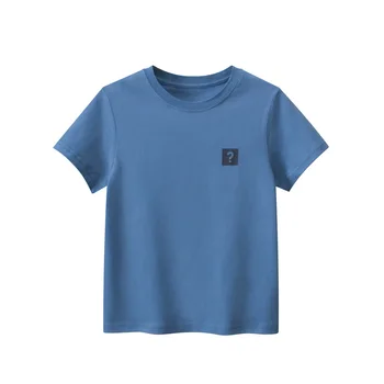 Тениски с корейски писмото принтом за по-големите деца, детски памучни блузи син цвят с къс ръкав за момчета, юношески спортен костюм от 6 до 16 години