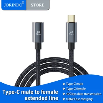 Удлинительный кабел JORINDO Type-C 4.0, скорост на зареждане на 40 Gbit/с PD100W, пренос на данни 2-в-1, аудио и видео файлове, без закъснения