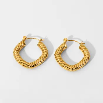 Усукани кабели, Обеци-пръстени във формата на диамант за Жени, 18-каратово Златно покритие, масивни обеци от Неръждаема Стомана, Бижута