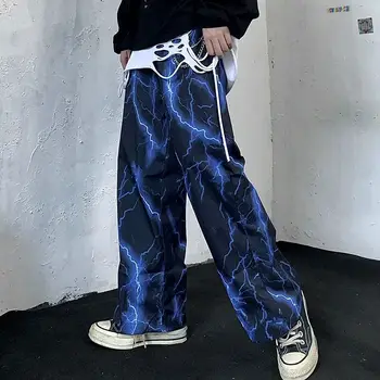 Флаш спортни панталони в стил аниме Харадзюку, мъжки мешковатая градинска дрехи, Широки панталони Оверсайз пълна дължина, прави дълги панталони Techwear 2023