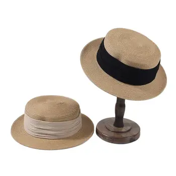 Френски стилни слънчеви шапки с широка панделка, шапка с козирка за жени, дамски летни пътни шапка, слънцезащитен крем, сламени шапки