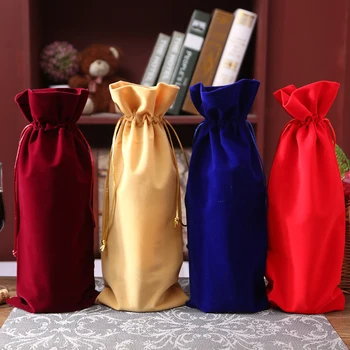 Цветна фланелевая кадифе чанта от съвсем малък Опаковка за бижута Кадифе подарък чанта Коледна чанта за опаковане на вино Бордо кралско синьо