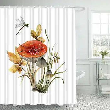 Цветни завеси за душ с цветя модел пеперуда от цвете в банята, водоустойчив завеса за баня от полиестер Frabic с куки