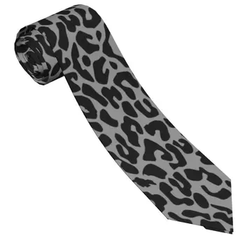 Черно леопардовый вратовръзка за мъжете и жените от фин полиестер ширина 8 см с изображение на леопард за ежедневието в офиса