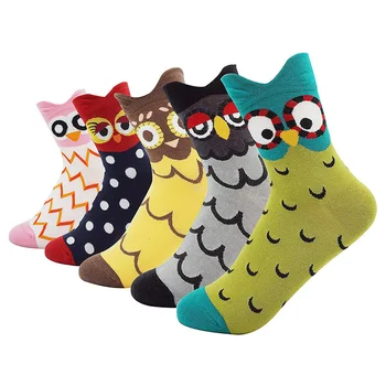 Чорапи Harajuku Kawaii, дамски памучни Чорапи с шарени хубаво Животно, Сови, принтом в грах, Щастливи смешни Чорапи, ежедневни средната тръба, есен-зима, хип-хоп