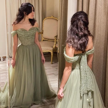 Шарън Каза, че елегантни вечерни рокли Sage с открити рамене за жените, луксозно арабското дълга вечерна рокля за гости, расшитое мъниста SS314