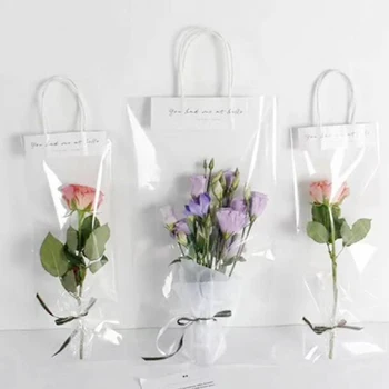 1 бр. цветен украса Дълга торба от PVC Прозрачна чанта За букета цветя, Опаковане на Преносим Прозрачен подарък пакет Фраза Опаковка