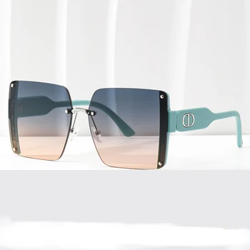 Модни квадратни слънчеви очила без рамки за жени 2023, маркови и дизайнерски слънчеви очила пури в ограничени бройки нюанси, дамски розови очила Gafas De Sol