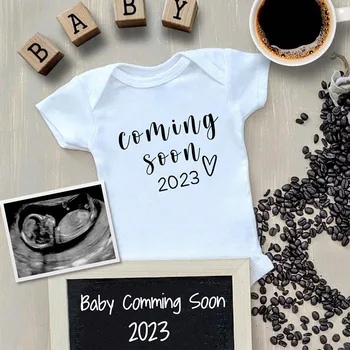 Обява за бременност, Скоро ще се роди дете 2023, боди за новородено, лятна плъзгачи за момчета и момичета, дрехи за малките момичета